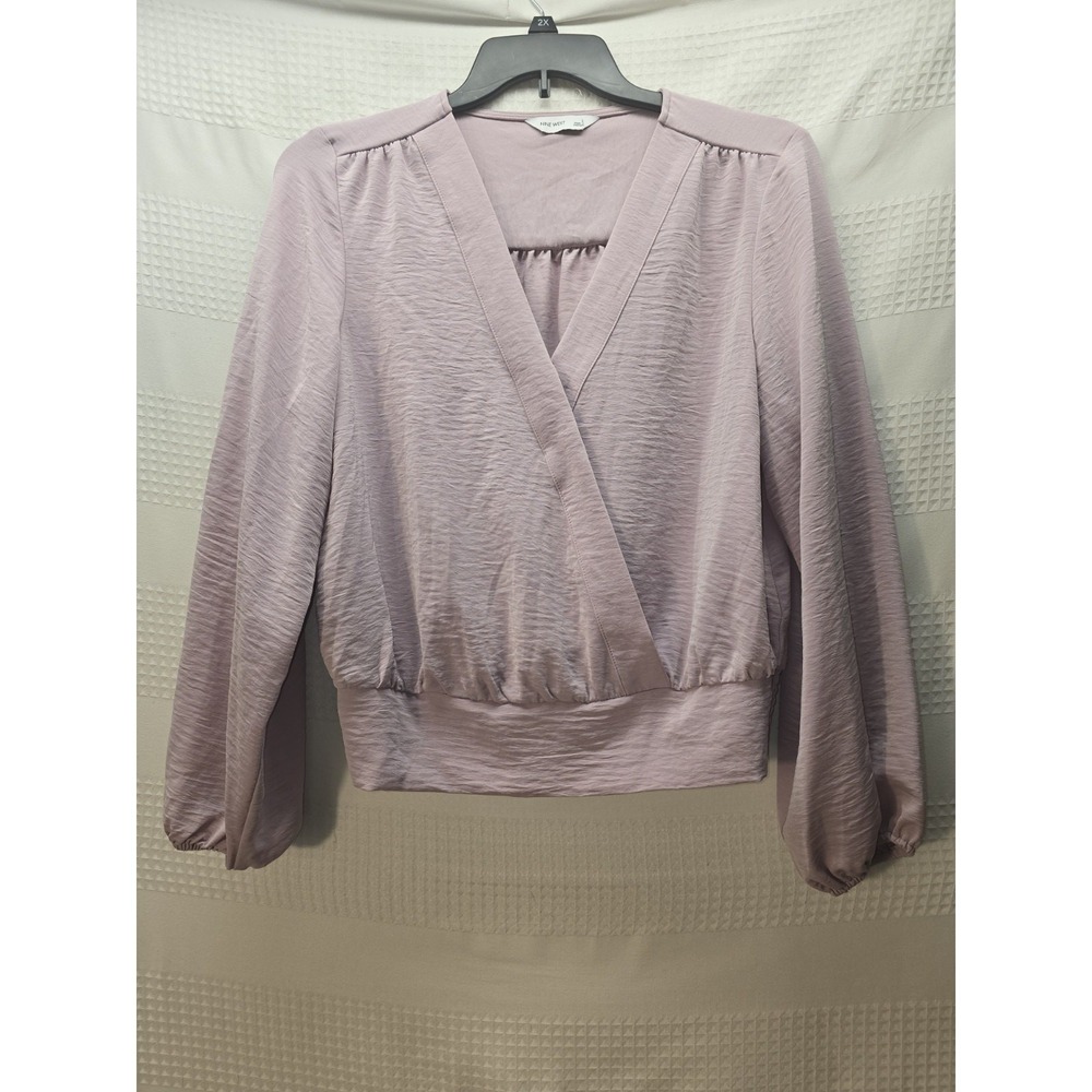 Nine West Womens Long Sleeve Surplice Blouse Washed Grape Purple Size L 7359
